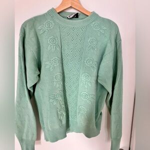 Elegant Mint Green Women's vintage embroidered floral Sweater